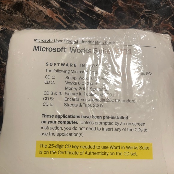 MICROSOFT WORKS SUITE 2001 SEALED WORD 2000 MONEY 2001 ENCARTA 6.0 w KEY - Picture 6 of 12